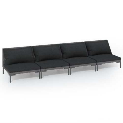 4-Piece Garden Lounge Set with Cushions Poly Rattan Wicker Outdoor Patio Furniture Dark Grey