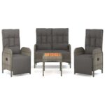 4-Piece Garden Dining Set with Cushions Grey Poly Rattan Wicker Outdoor Patio Furniture