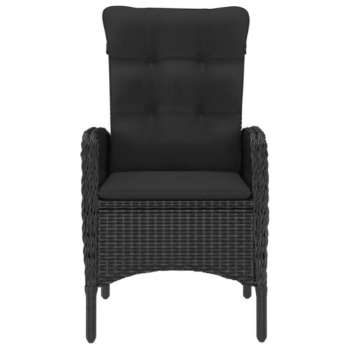 3-Piece Garden Bistro Set Poly Rattan Wicker Outdoor Patio Furniture Glass Black - Image 8