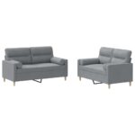 2pcs Sofa Set with Throw Cushions 4-Seater Lounge Couch Futon Fabric Light Grey
