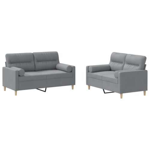 2pcs Sofa Set with Throw Cushions 4-Seater Lounge Couch Futon Fabric Light Grey