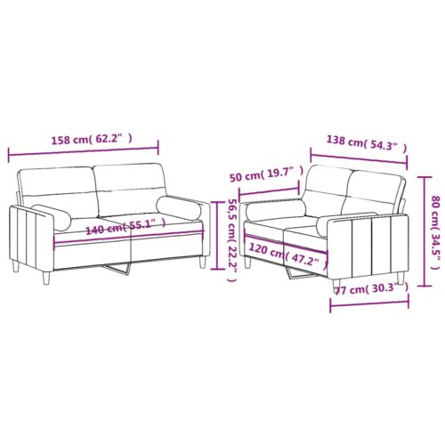 2pcs Sofa Set with Throw Cushions 4-Seater Lounge Couch Futon Fabric Light Grey - Image 9