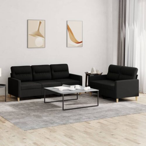 2pcs Sofa Set 5-Seater Modern Living Room Lounge Couch Futon Chair Fabric Black - Image 8