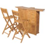 3-Piece Bistro Set with Folding Chairs Acacia Wood Timber Outdoor Patio Furniture