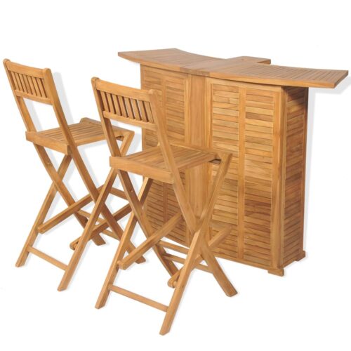3-Piece Bistro Set with Folding Chairs Acacia Wood Timber Outdoor Patio Furniture