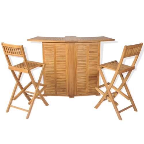 3-Piece Bistro Set with Folding Chairs Acacia Wood Timber Outdoor Patio Furniture - Image 2