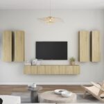 6-Piece Set Wooden TV Cabinet Entertainment Unit Stand Storage Table Shelf Rack