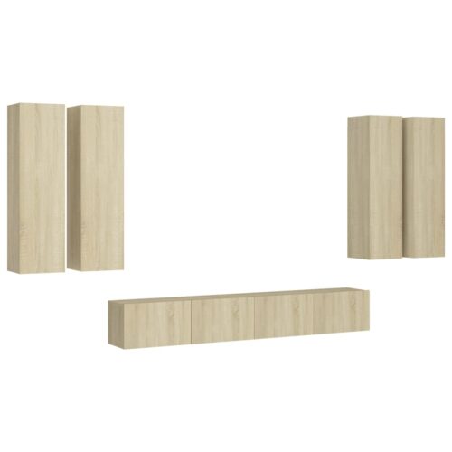 6-Piece Set Wooden TV Cabinet Entertainment Unit Stand Storage Table Shelf Rack - Image 2