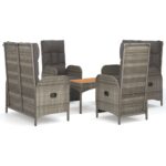 5-Piece Garden Dining Set with Cushions Grey Poly Rattan Wicker Outdoor Patio Furniture