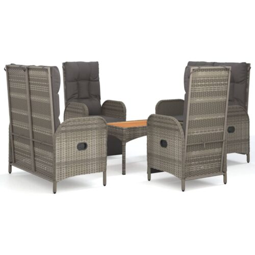 5-Piece Garden Dining Set with Cushions Grey Poly Rattan Wicker Outdoor Patio Furniture