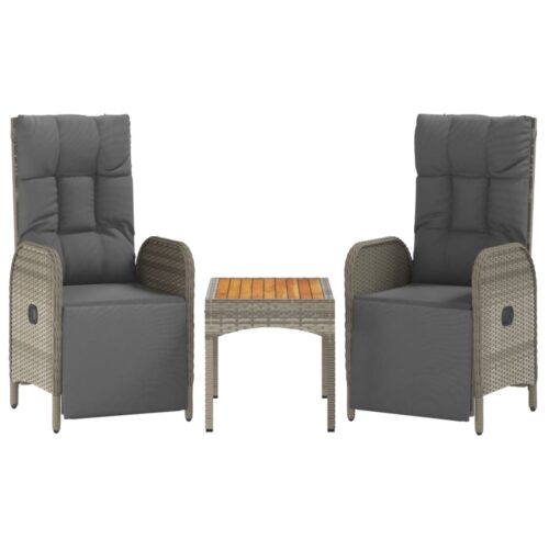 5-Piece Garden Dining Set with Cushions Grey Poly Rattan Wicker Outdoor Patio Furniture - Image 3