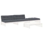 4-Piece Garden Lounge Set with Cushions White Pine Wood Outdoor Patio Furniture