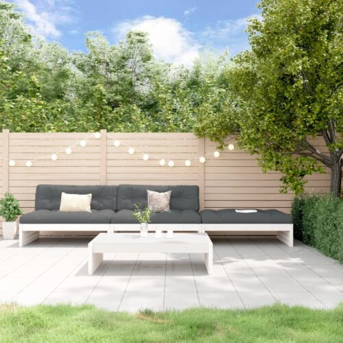 4-Piece Garden Lounge Set with Cushions White Pine Wood Outdoor Patio Furniture - Image 9
