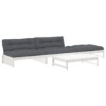 4-Piece Garden Lounge Set with Cushions White Pine Wood Outdoor Patio Furniture