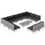 12-Piece Garden Lounge Set with Cushions Poly Rattan Wicker Outdoor Patio Furniture Dark Grey