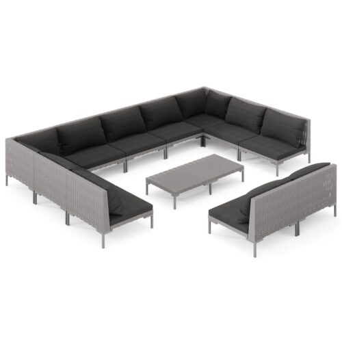 12-Piece Garden Lounge Set with Cushions Poly Rattan Wicker Outdoor Patio Furniture Dark Grey