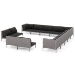 13-Piece Garden Lounge Set with Cushions Poly Rattan Wicker Outdoor Patio Furniture Dark Grey