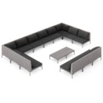 14-Piece Garden Lounge Set with Cushions Poly Rattan Wicker Outdoor Patio Furniture Dark Grey