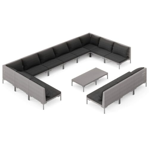 14-Piece Garden Lounge Set with Cushions Poly Rattan Wicker Outdoor Patio Furniture Dark Grey