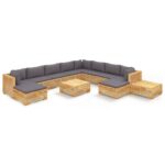12-Piece Garden Lounge Set with Cushions Acacia Wood Timber Outdoor Patio Furniture