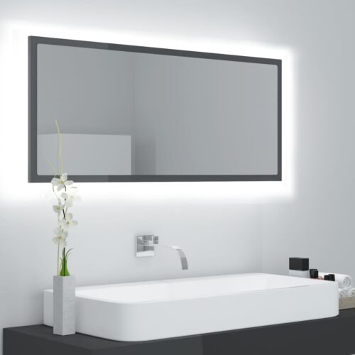 LED Bathroom Mirror High Gloss Grey 100x8.5x37cm Acrylic - Image 12