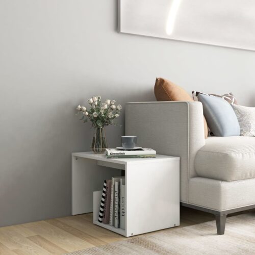 Side Table White 59x36x38cm Engineered Wood