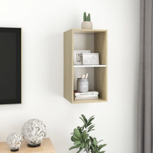 Wall-mounted TV Cabinet Sonoma Oak White 37x37x72cm Engineered Wood - Image 7