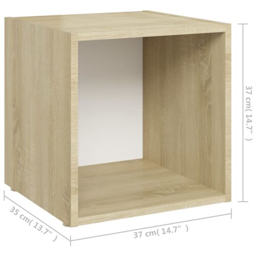 TV Cabinets 2pcs White Sonoma Oak 37x35x37cm Engineered Wood - Image 2