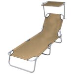 Folding Sun Lounger with Canopy Steel Taupe