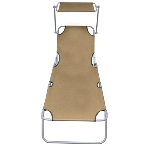 Folding Sun Lounger with Canopy Steel Taupe - Image 2