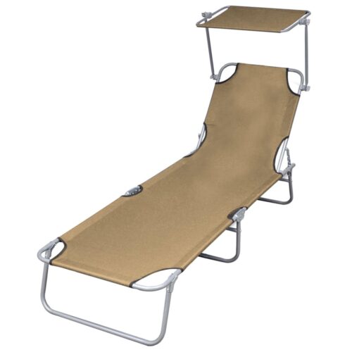 Folding Sun Lounger with Canopy Steel Taupe - Image 8