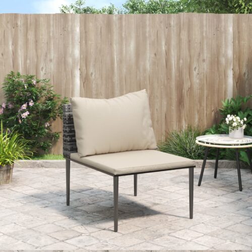 Garden Middle Sofa with Cushions Grey Poly Rattan - Image 8