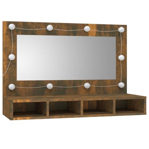 LED Lights Mirror Cabinet Makeup Vanity Storage Shelf Smoked Oak 90x31.5x62cm - Image 3