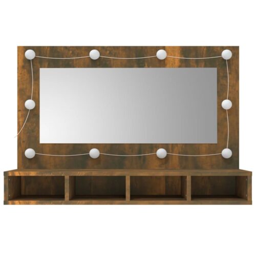LED Lights Mirror Cabinet Makeup Vanity Storage Shelf Smoked Oak 90x31.5x62cm - Image 4