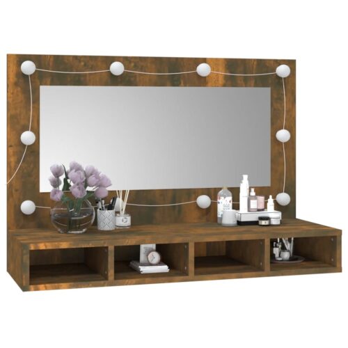 LED Lights Mirror Cabinet Makeup Vanity Storage Shelf Smoked Oak 90x31.5x62cm - Image 10