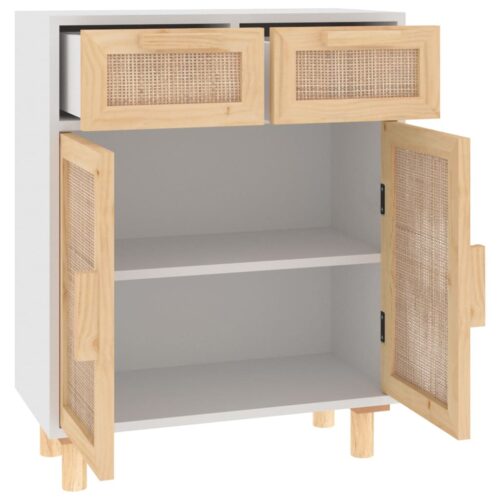 Sideboard White 60x30x75cm Solid Wood Pine Natural Rattan - Image 5