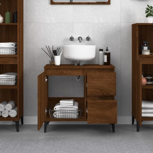 Bathroom Cabinet Brown Oak 65x33x60cm Engineered Wood - Image 3