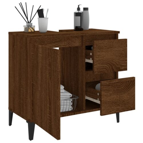 Bathroom Cabinet Brown Oak 65x33x60cm Engineered Wood - Image 4