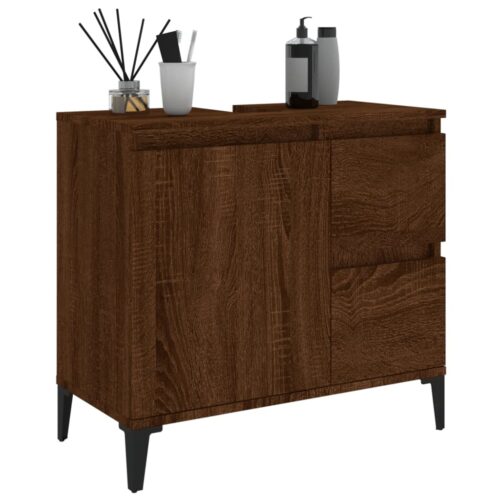 Bathroom Cabinet Brown Oak 65x33x60cm Engineered Wood - Image 5