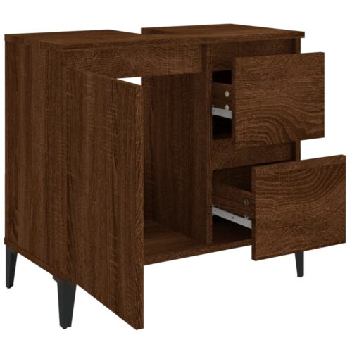Bathroom Cabinet Brown Oak 65x33x60cm Engineered Wood - Image 6