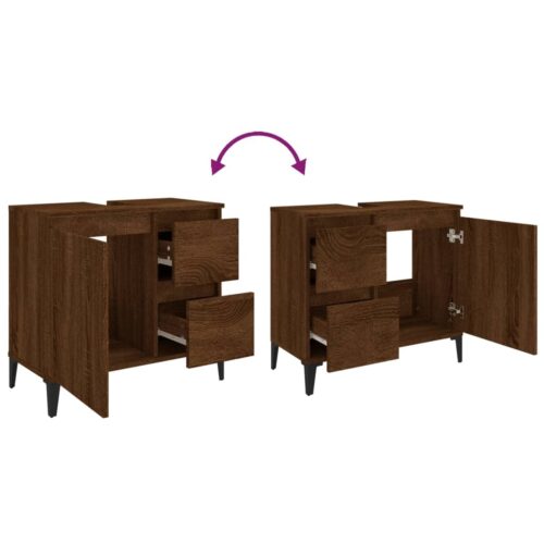 Bathroom Cabinet Brown Oak 65x33x60cm Engineered Wood - Image 9