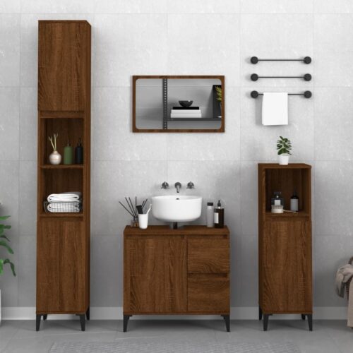 Bathroom Cabinet Brown Oak 65x33x60cm Engineered Wood - Image 12