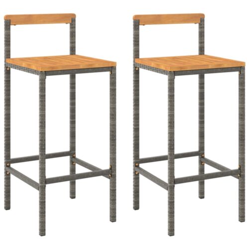 Bar Stools 2pcs Grey Poly Rattan Solid Wood Acacia