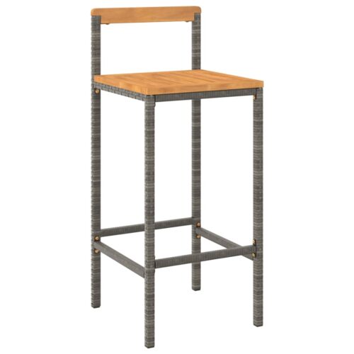 Bar Stools 2pcs Grey Poly Rattan Solid Wood Acacia - Image 3