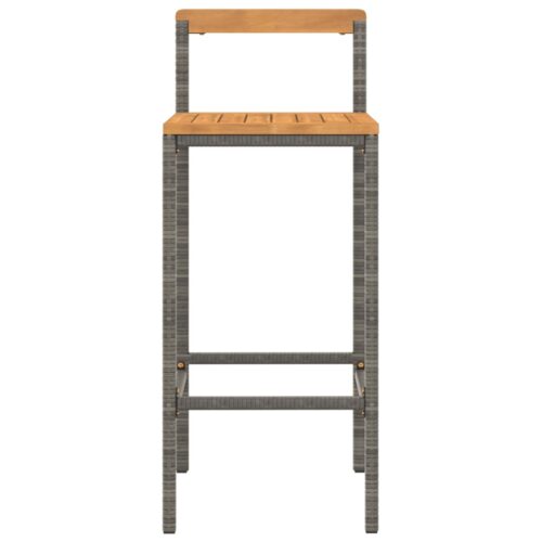 Bar Stools 2pcs Grey Poly Rattan Solid Wood Acacia - Image 4