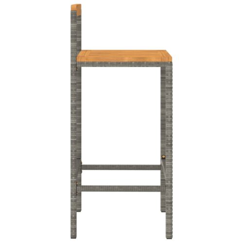 Bar Stools 2pcs Grey Poly Rattan Solid Wood Acacia - Image 5