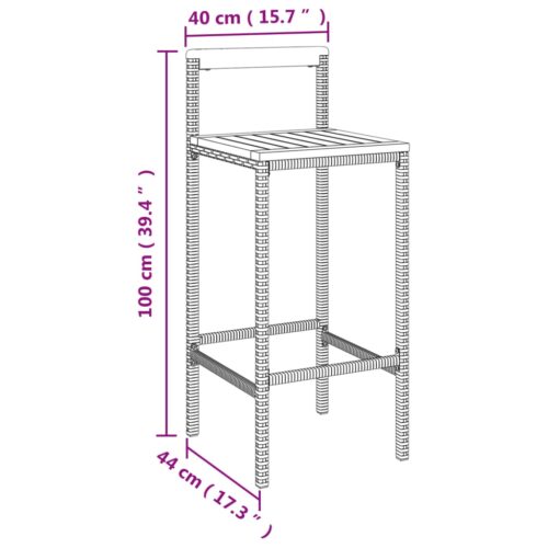 Bar Stools 2pcs Grey Poly Rattan Solid Wood Acacia - Image 8