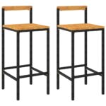Bar Stools 2pcs Black Poly Rattan Solid Wood Acacia