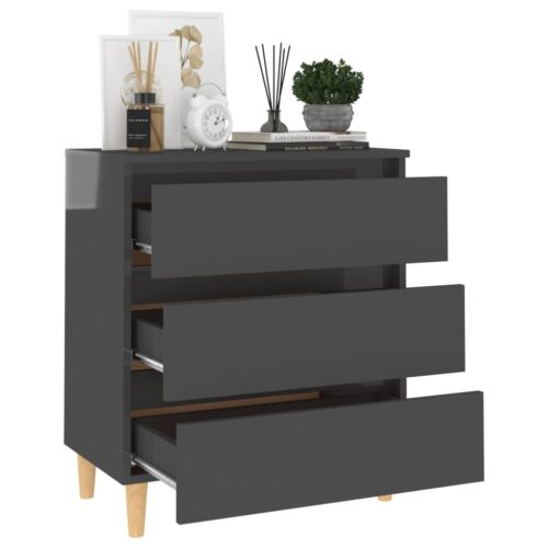 Sideboard High Gloss Grey 60x35x69cm Engineered Wood - Image 3