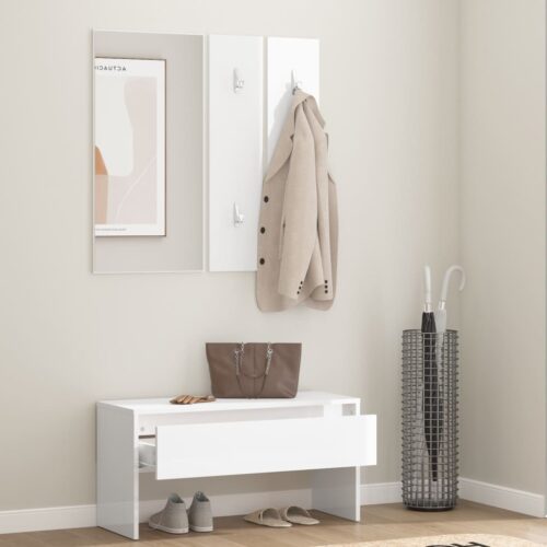 Hallway Furniture Set High Gloss White Engineered Wood - Image 3